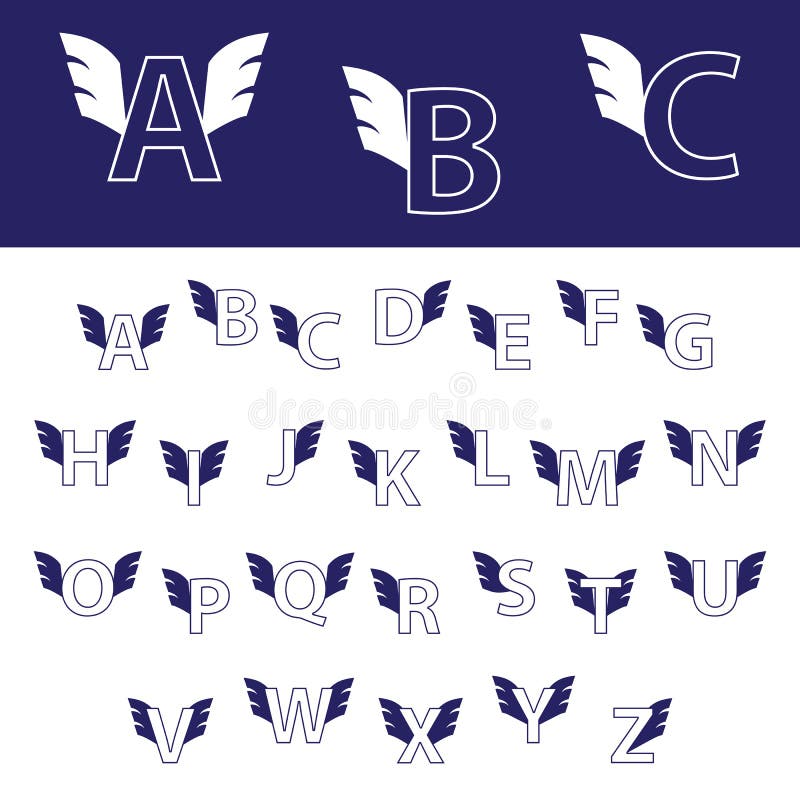 Winged Alphabet. Cute Flying Letters. Stock Vector Illustration of