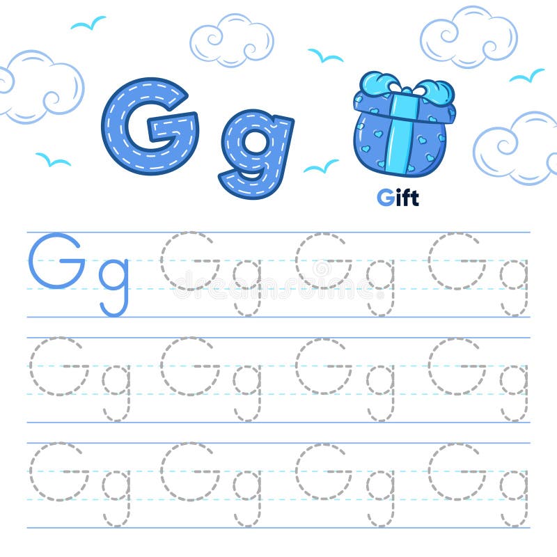 English Alphabet Worksheet Letter G Trace Learning with Cute Gift ...