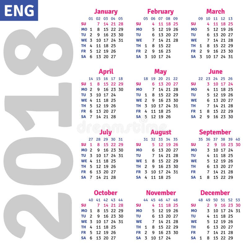 English Calendar 2018 Stock Vector Illustration Of Diary 89712132