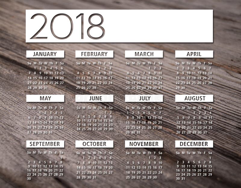 2018 english calendar wood background