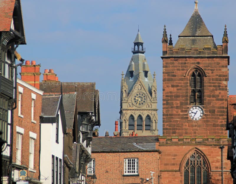 English city cathedral spire and church