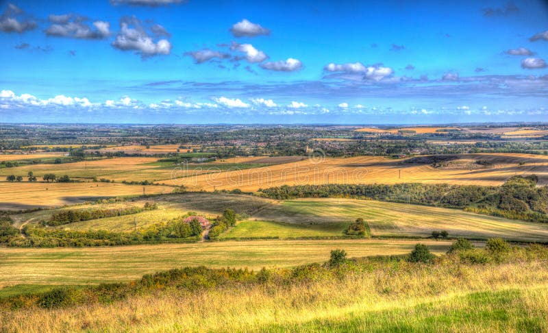 English countryside from Ivinghoe Beacon Chiltern Hills Buckinghamshire UK in colourful HDR