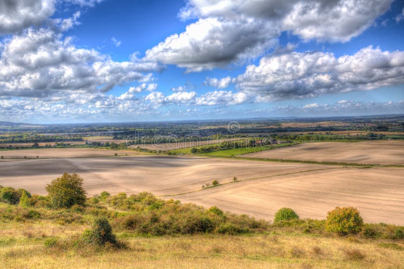 English countryside from Ivinghoe Beacon Chiltern Hills Buckinghamshire UK in colourful HDR