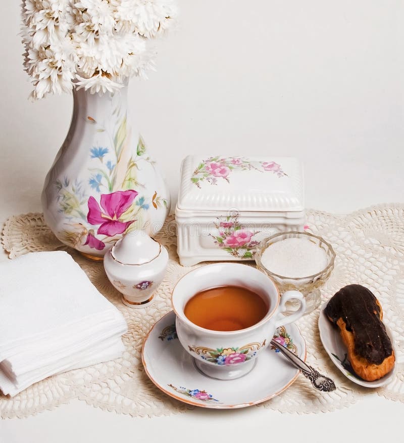 English high tea with cake stock image. Image of high 16827817