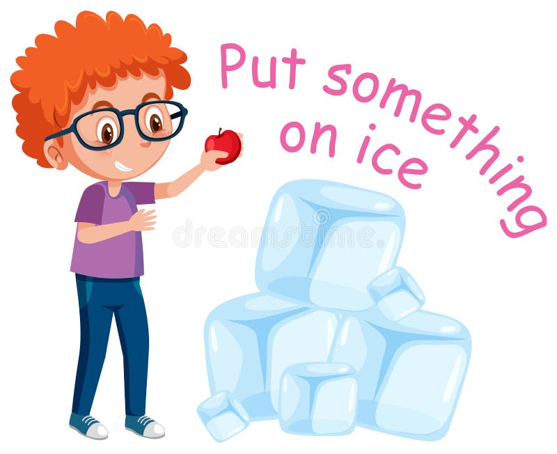 English Idiom with Picture Description for Put Something on Ice on White Background Stock Vector