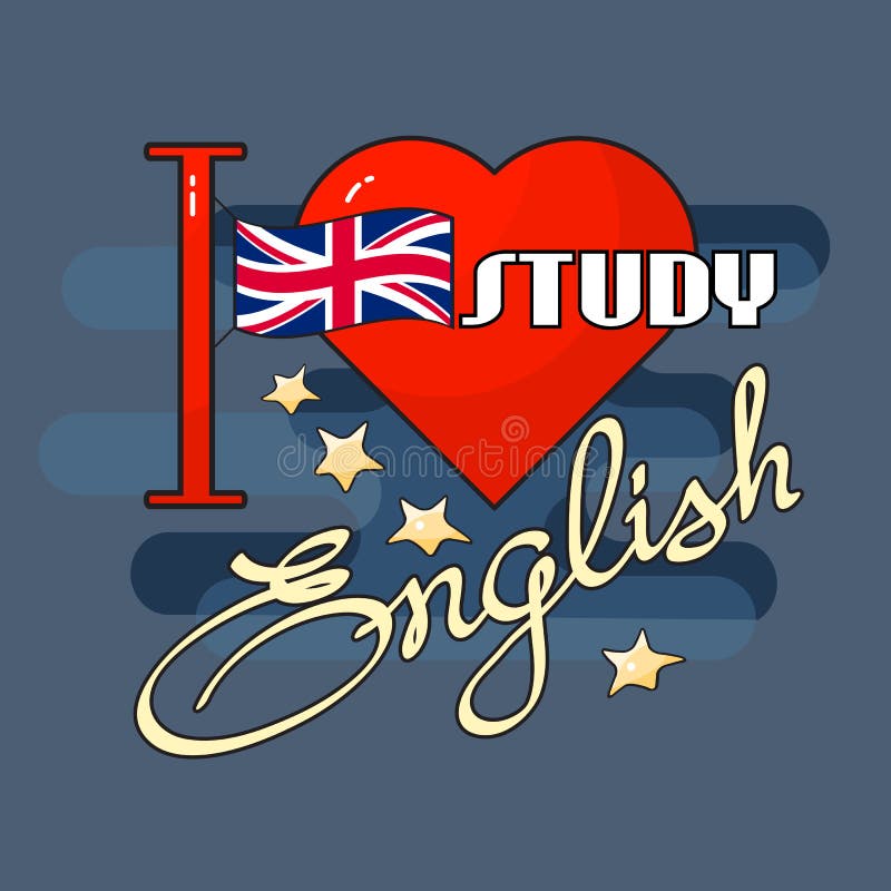 Download English Language Day Concept. Flag, Heart And Handwritten ...
