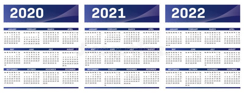 English modern Calendar 2020-2021-2022 vector