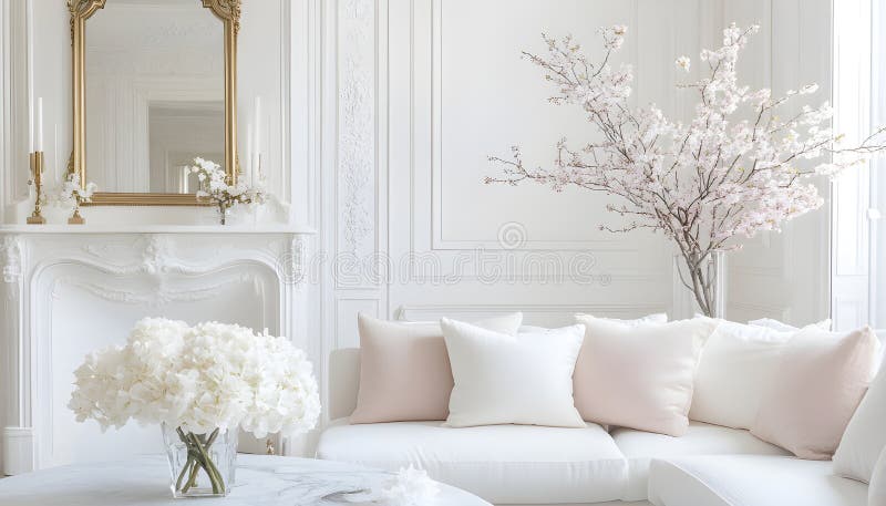 English style cottage interior in romantic colours, delicate patterns, vintage furnishings, evoking the timeless charm stock images