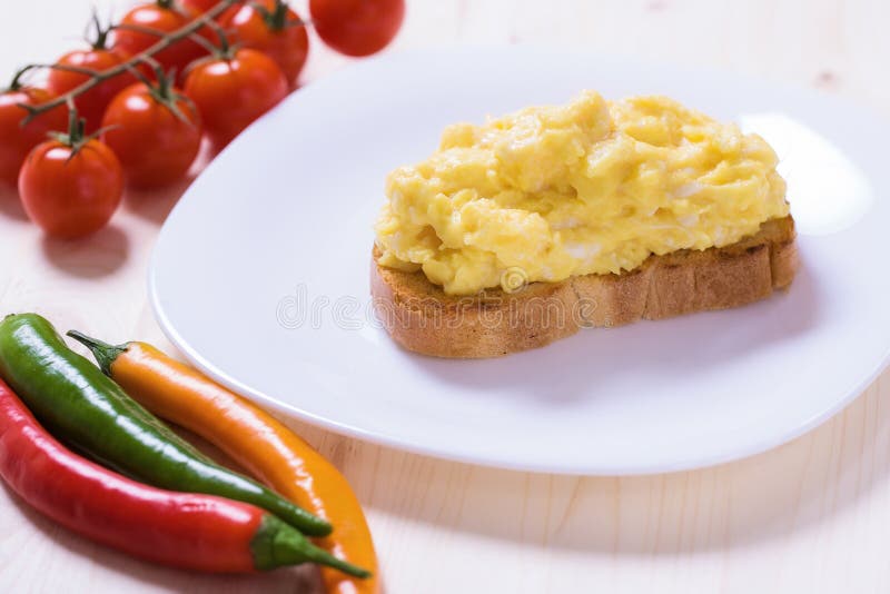 English Style Scrambled Eggs on Toast Stock Photo Image of eggs