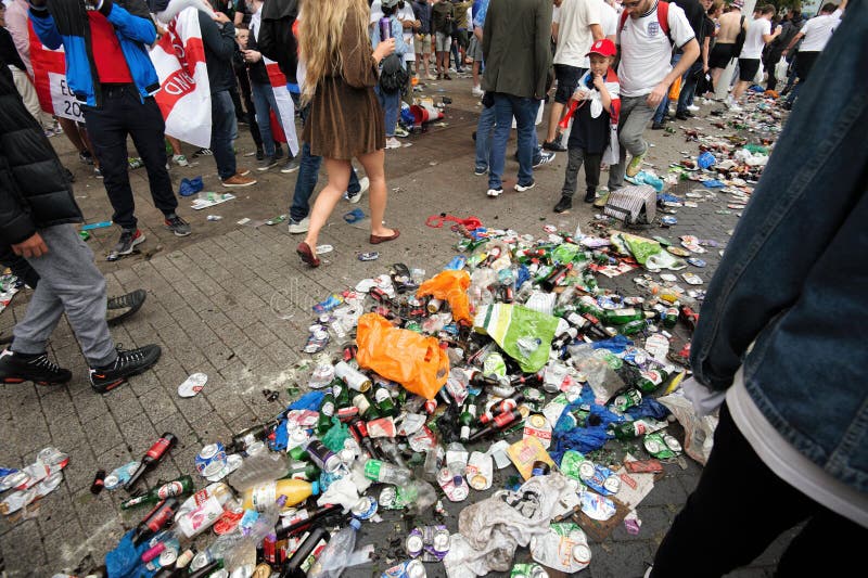 English supporters leave trash at Wembley stadium ahead of the match against Italy