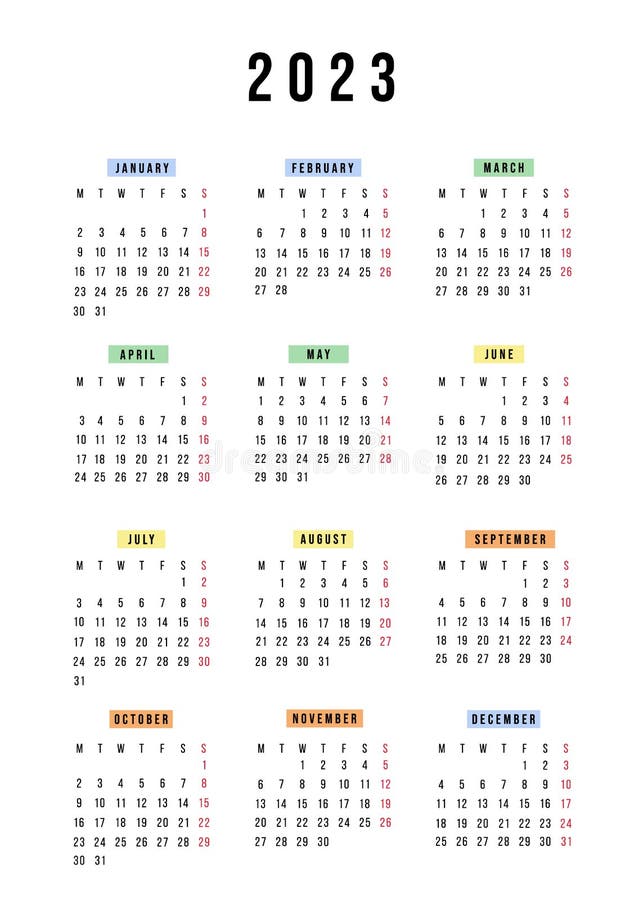 English Vertical Calendar 2023 Year. Vector Stationery Calendar Week