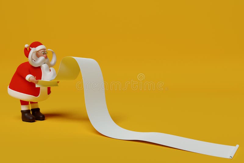 Engraçado Santa Claus Lendo Uma Longa Lista De Desejos De Natal Desenho  Realista 3d Ilustração Stock - Ilustração de alegre, infinito: 236448505