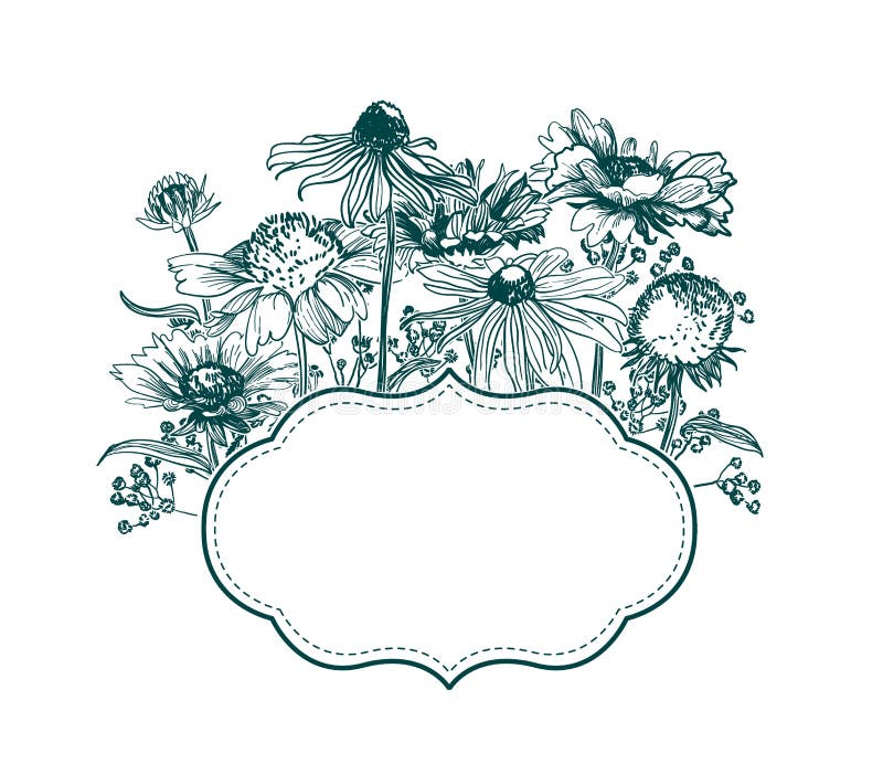 Engrave flowers vector frame sketch meadow design vector illustration Engrave flowers vector frame sketch meadow design vector illustration