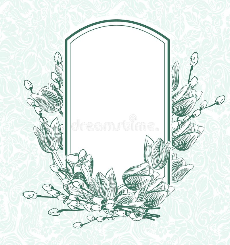 Engrave flowers vector frame tulips monichrome pattern vector illustration Engrave flowers vector frame tulips monichrome pattern vector illustration