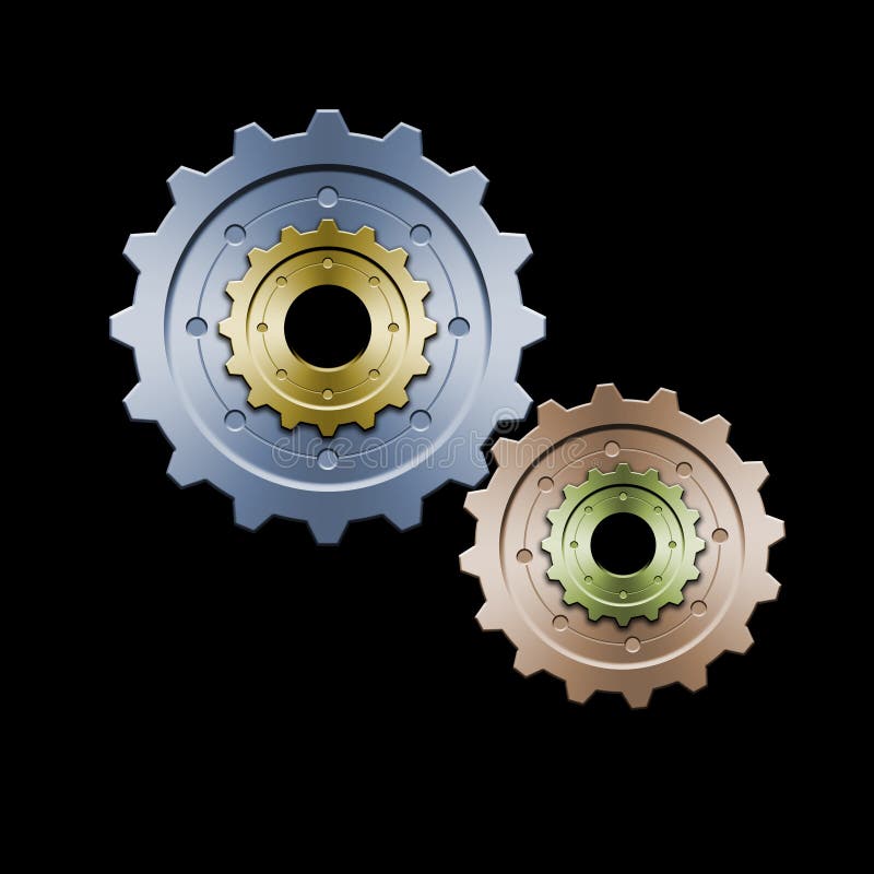 Drawing of connected gears. Great for web layouts. This is the colorized version without belt. Drawing of connected gears. Great for web layouts. This is the colorized version without belt