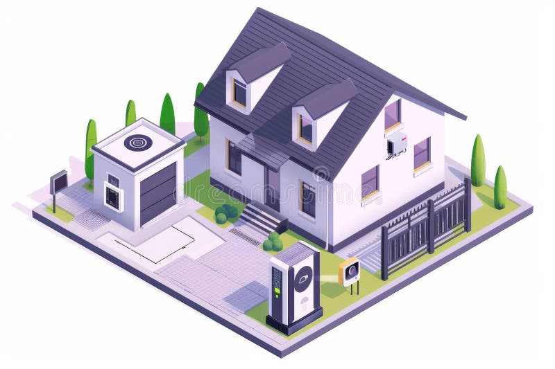 Să îmbunătățească supravegherea ferestrelor cu ajutorul camerelor de securitate care accesează serverele de automatizare la domici vector illustration