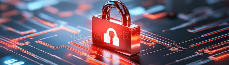 Enhanced cybersecurity, red lock securing circuit in a computer system, ensuring data protection and access control royalty free illustration
