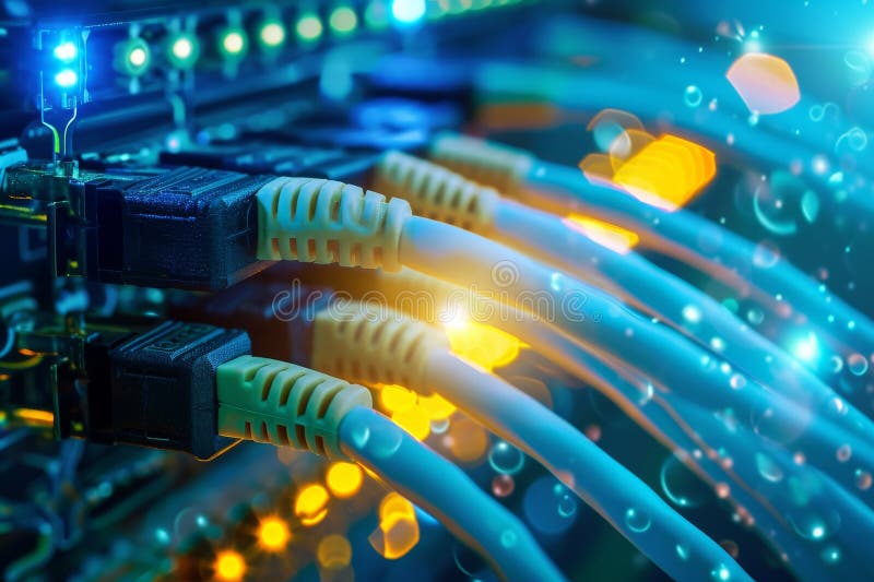 Comunicații digitale îmbunătățite cu conexiune la internet de mare viteză și cabluri moderne de rețea vector illustration