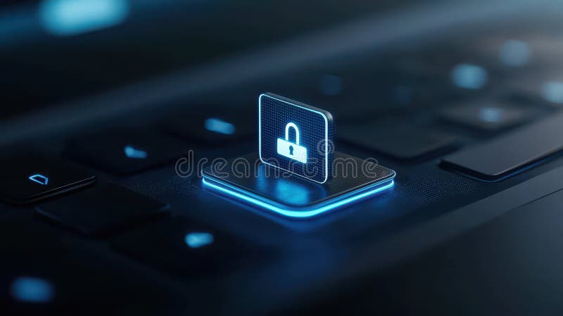 Enhanced laptop security, lock securing computer keyboard for data protection and cybersecurity measures royalty free illustration