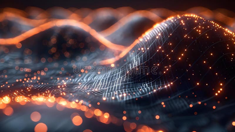 Vizualizare muzicală îmbunătățită cu elemente extrapirculare abstracte de date privind particulele de rețea neurală stock illustration