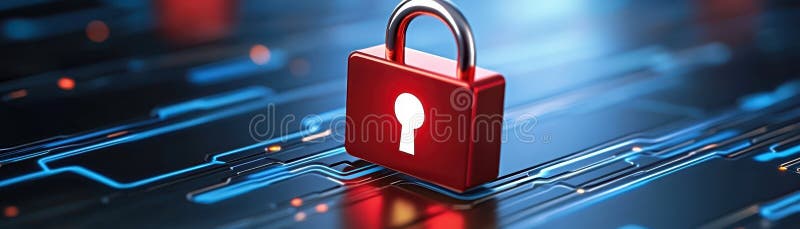 Enhanced online security, red padlock on keyboard symbolizing data protection and access control stock illustration