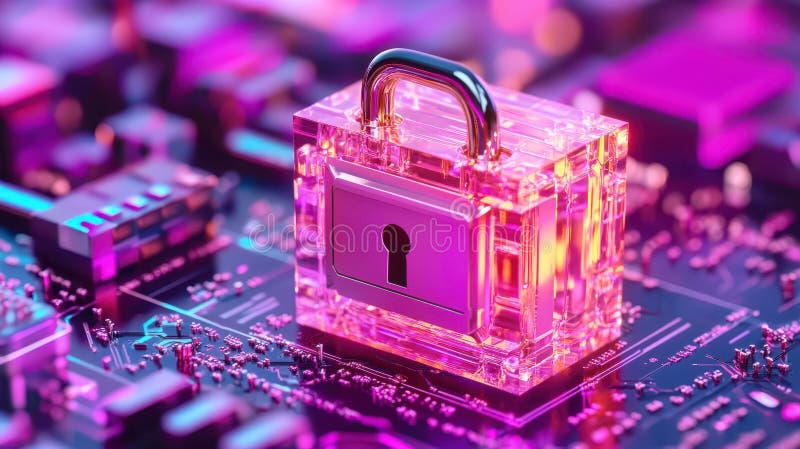 Enhancing cybersecurity, protecting digital circuits with robust lock systems for secure data transmission stock illustration