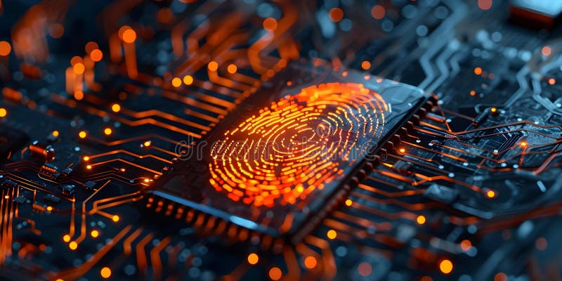 Enhancing Data Security with a Close-Up View of a Fingerprint Circuit Design. Concept Data royalty free illustration