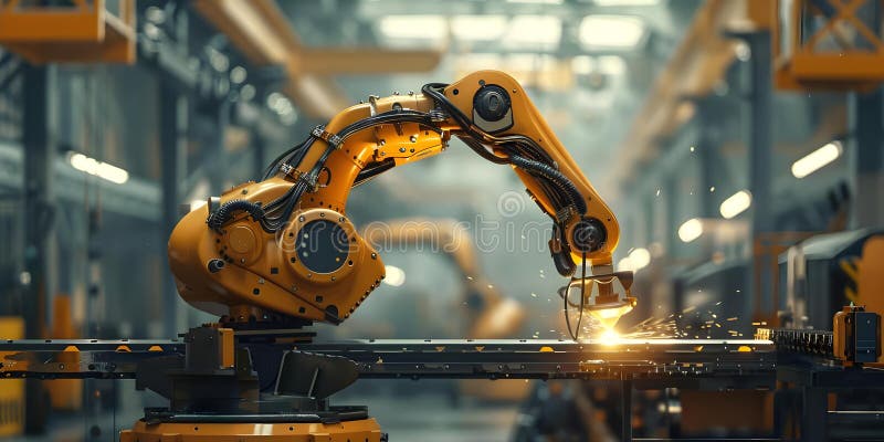 Enhancing Precision Welding in Manufacturing With Robotic Arm and HUD Interface. Concept Precision royalty free illustration