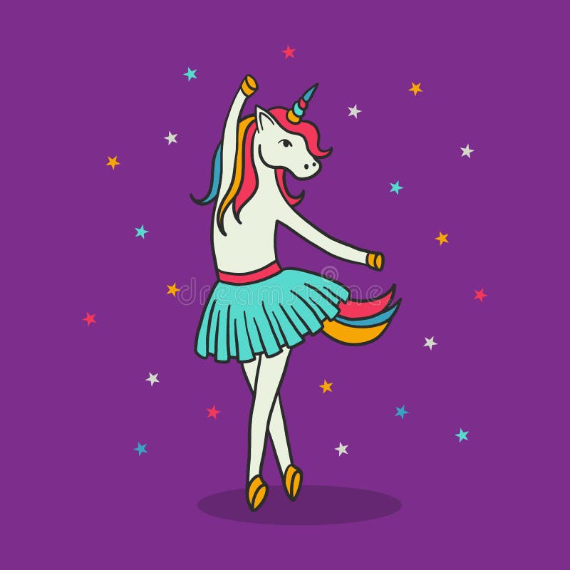 Enhörningballerinadansen som är gullig behandla som ett barn att bära för flicka som är ljust - den blåa ballerinakjolkjolen för royaltyfri illustrationer Enhörningballerinadansen som är gullig behandla som ett barn att bära för flicka som är ljust - den blåa ballerinakjolkjolen för royaltyfri illustrationer