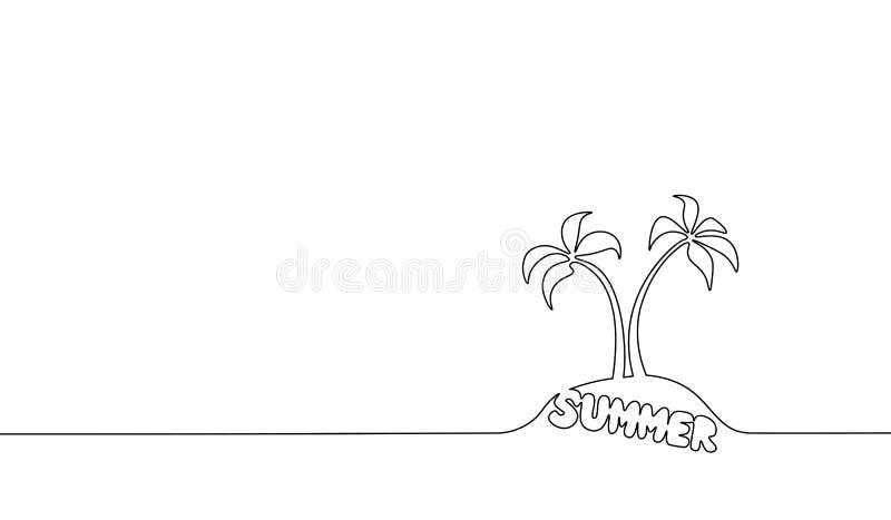 Enige ononderbroken de kokospalmpalm van de lijnkunst Tropisch de het landschapszomer van het paradijseiland het van letters voor vector illustratie Enige ononderbroken de kokospalmpalm van de lijnkunst Tropisch de het landschapszomer van het paradijseiland het van letters voor vector illustratie