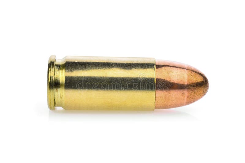 Enige patroon 9 mm pistolen munitie, volledig metaal stock afbeeldingen Enige patroon 9 mm pistolen munitie, volledig metaal stock afbeeldingen