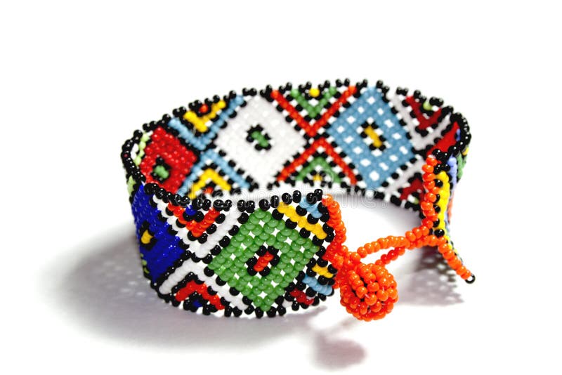 Enige Traditionele Heldere Beadwork Zulu Bracelet stock afbeeldingen Enige Traditionele Heldere Beadwork Zulu Bracelet stock afbeeldingen