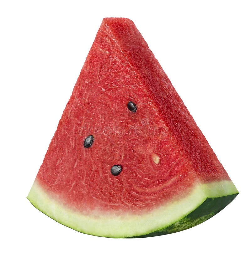 Enige watermeloen driehoekige die plak op witte achtergrond wordt geïsoleerd