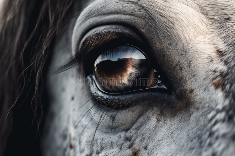 Enigmatic Horse S Eye in Dramatic Contrast with Cloudy Sky, Flowing