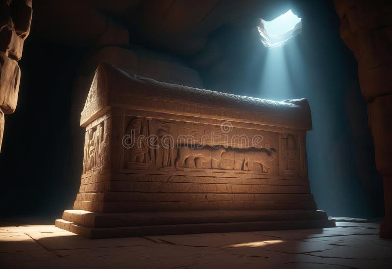 The Enigmatic Stone Sarcophagus in a Mystical Chamber Stock ...