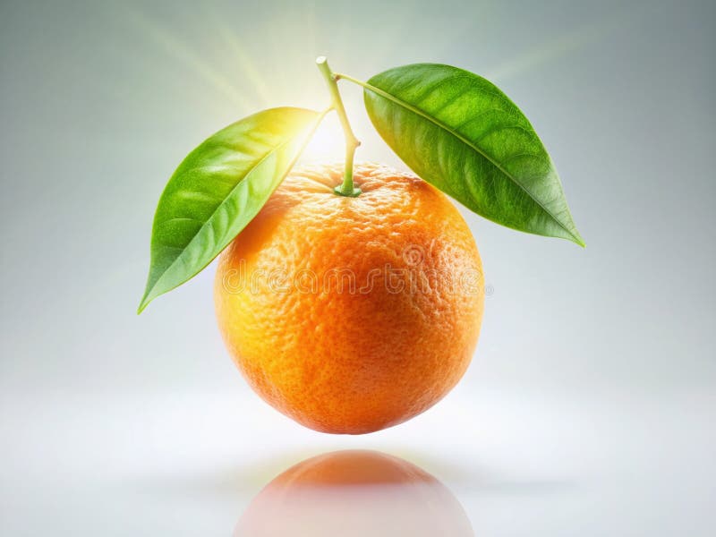 Rätselhafte schwebende Orange mit filigranem Blatt: Ein isoliertes surreales Bild als Inspiration für kreatives Design lizenzfreie abbildung