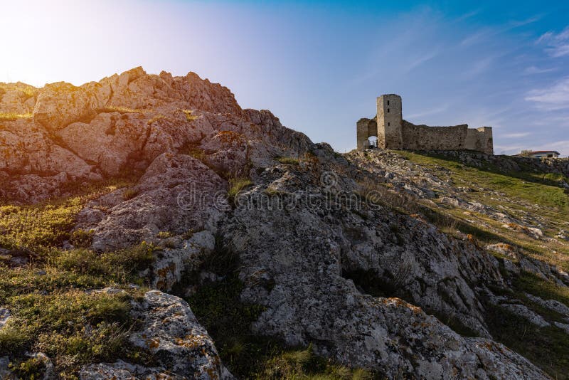 The Enisala Fortress is a medieval fortress sitting high on a hillin Tulcea County, Dobrodja, Romania