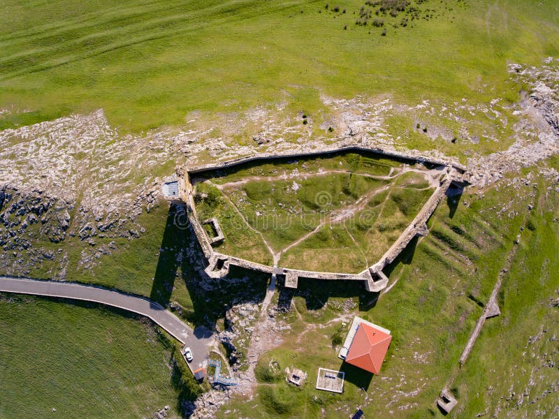 Enisala Fortress near Tulcea and Danube Delta, Romania aerial view of archeological site