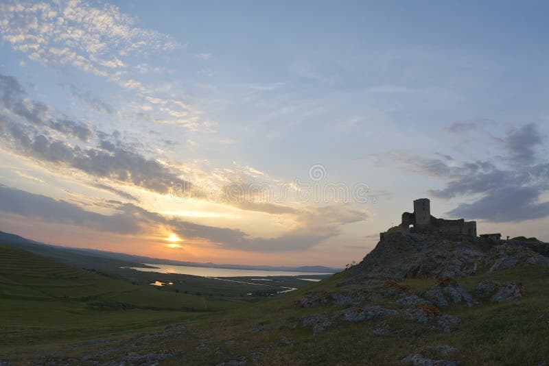 Enisala fortress at sunset, Dobrogea, Romania