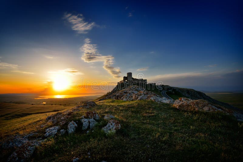 View of Enisala fortress at sunset, Dobrogea, Romania