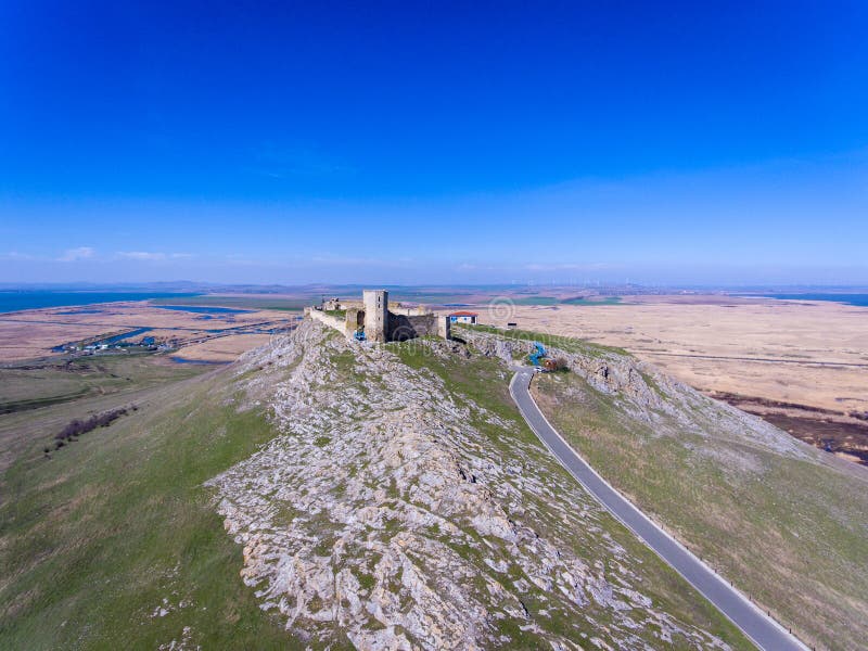 Enisala medieval fortress in Dobrogea, Romania. Aerial view