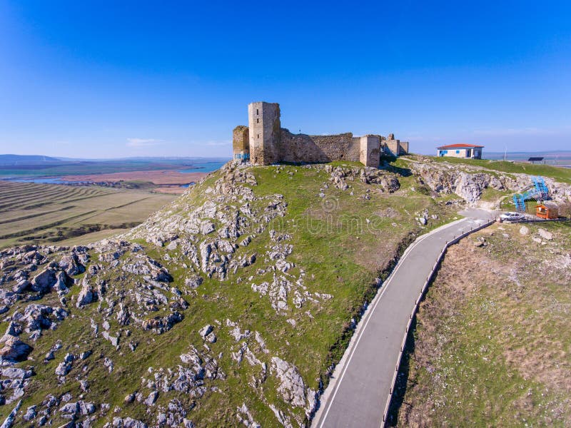 Enisala medieval fortress in Dobrogea, Romania. Aerial view