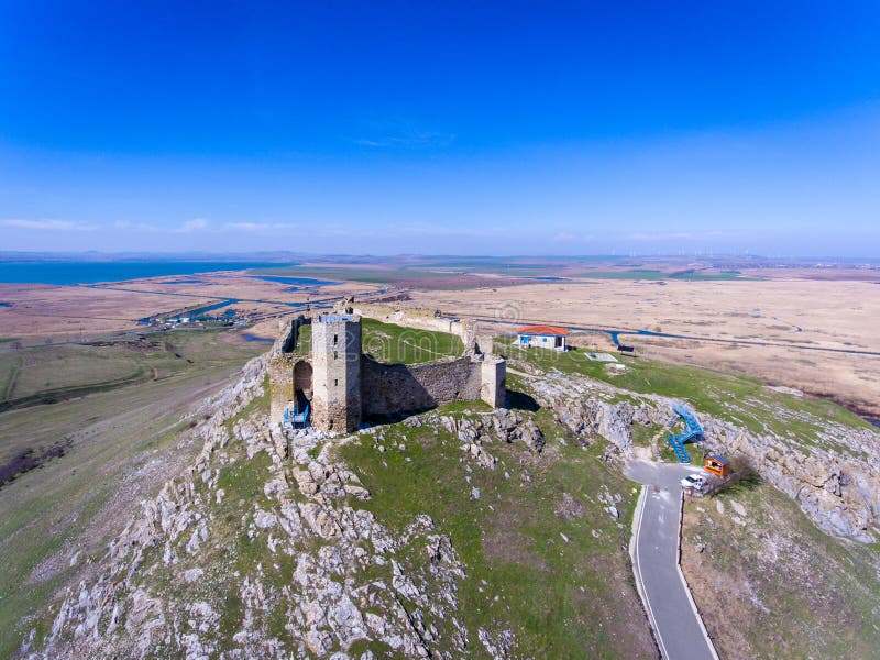 Enisala medieval fortress in Dobrogea, Romania. Aerial view