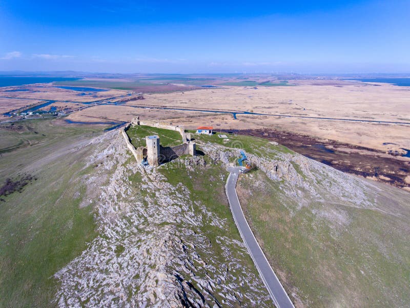 Enisala medieval fortress in Dobrogea, Romania. Aerial view