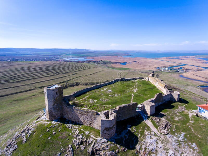 Enisala medieval fortress in Dobrogea, Romania. Aerial view