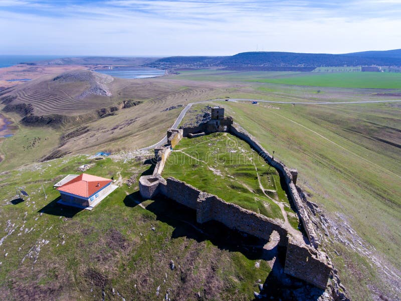 Enisala medieval fortress in Dobrogea, Romania. Aerial view