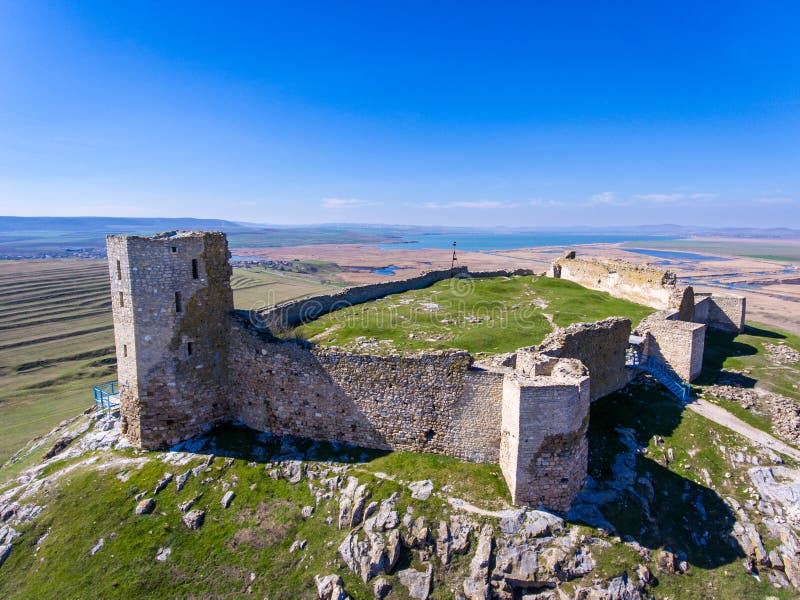 Enisala medieval fortress in Dobrogea, Romania. Aerial view