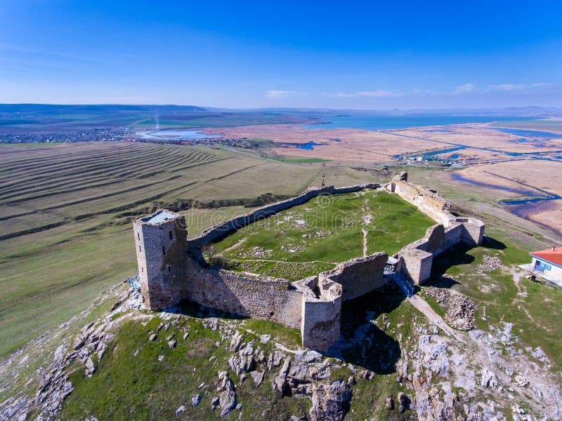 Enisala medieval fortress in Dobrogea, Romania. Aerial view