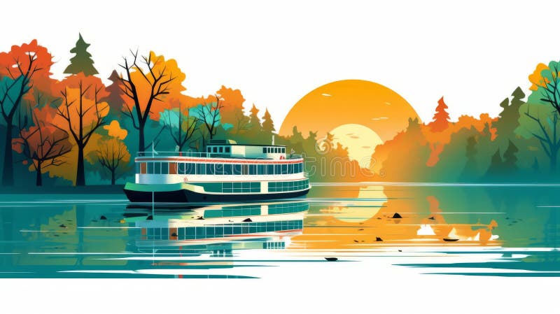Beautiful Ferry Side View In Vector Art Line royalty free illustration