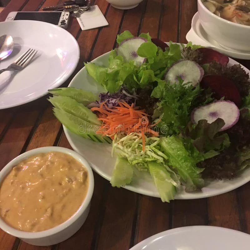 Enjoy your dinner! Top view of food and drinks on the rustic wooden table. royalty free stock photos